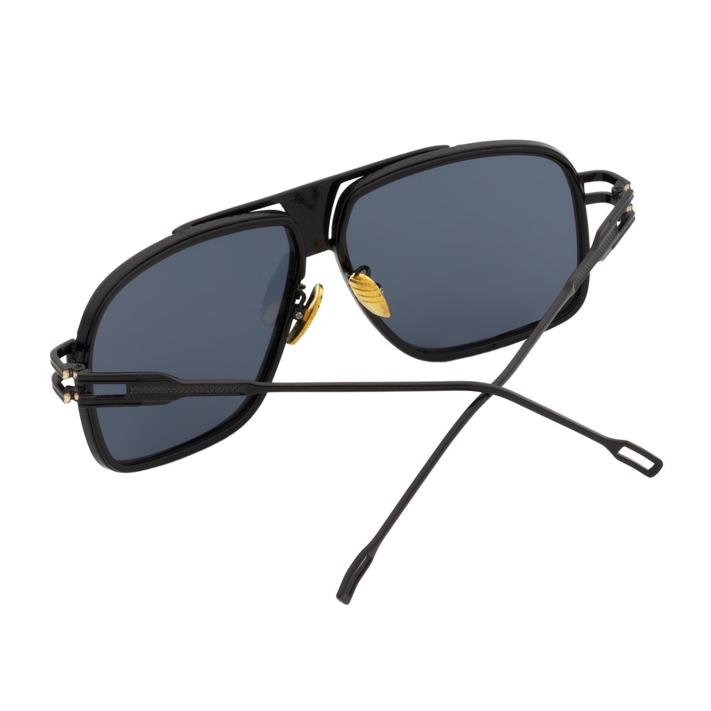 MAC - Two-Tone Square Metal Aviator Black Sunglasses Dark Smoke Lens