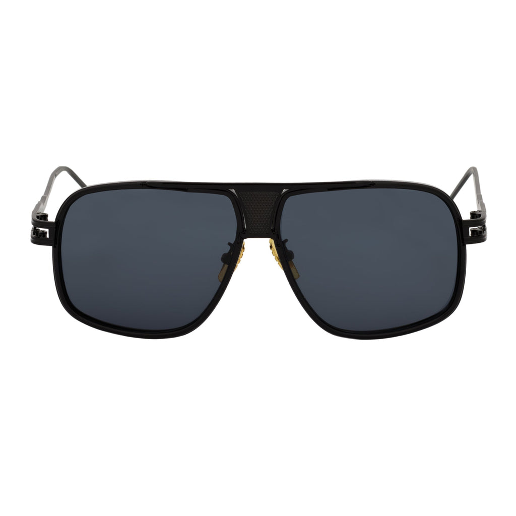 MAC - Two-Tone Square Metal Aviator Black Sunglasses Dark Smoke Lens
