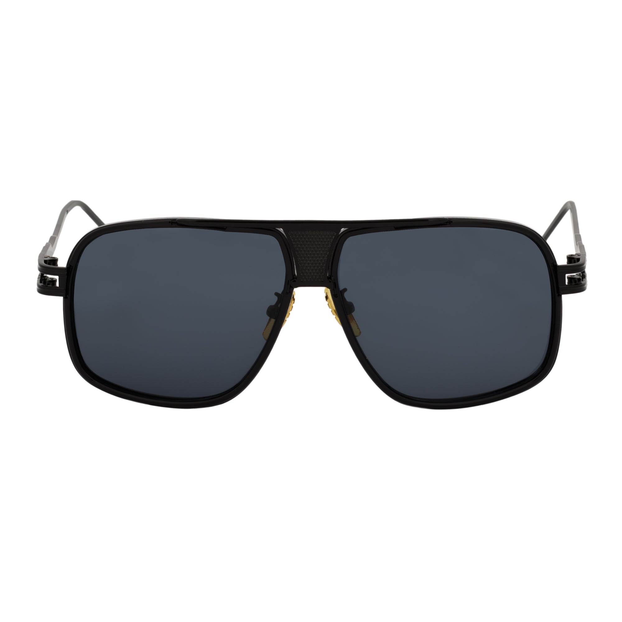 MAC - Two-Tone Square Metal Aviator Black Sunglasses Dark Smoke Lens