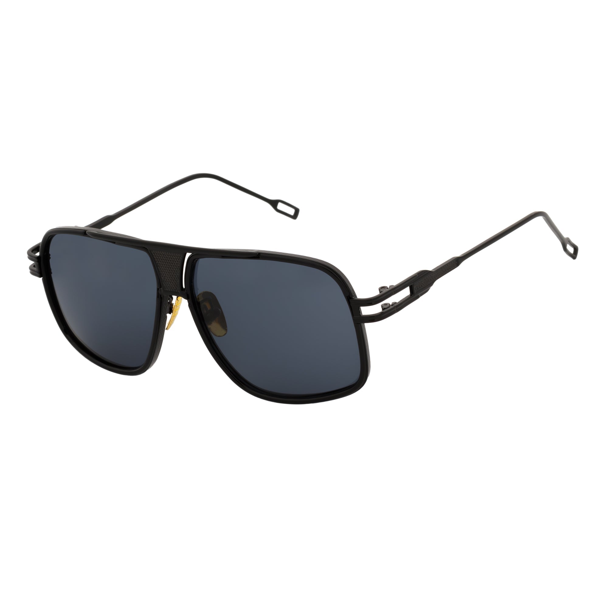 MAC - Two-Tone Square Metal Aviator Black Sunglasses Dark Smoke Lens