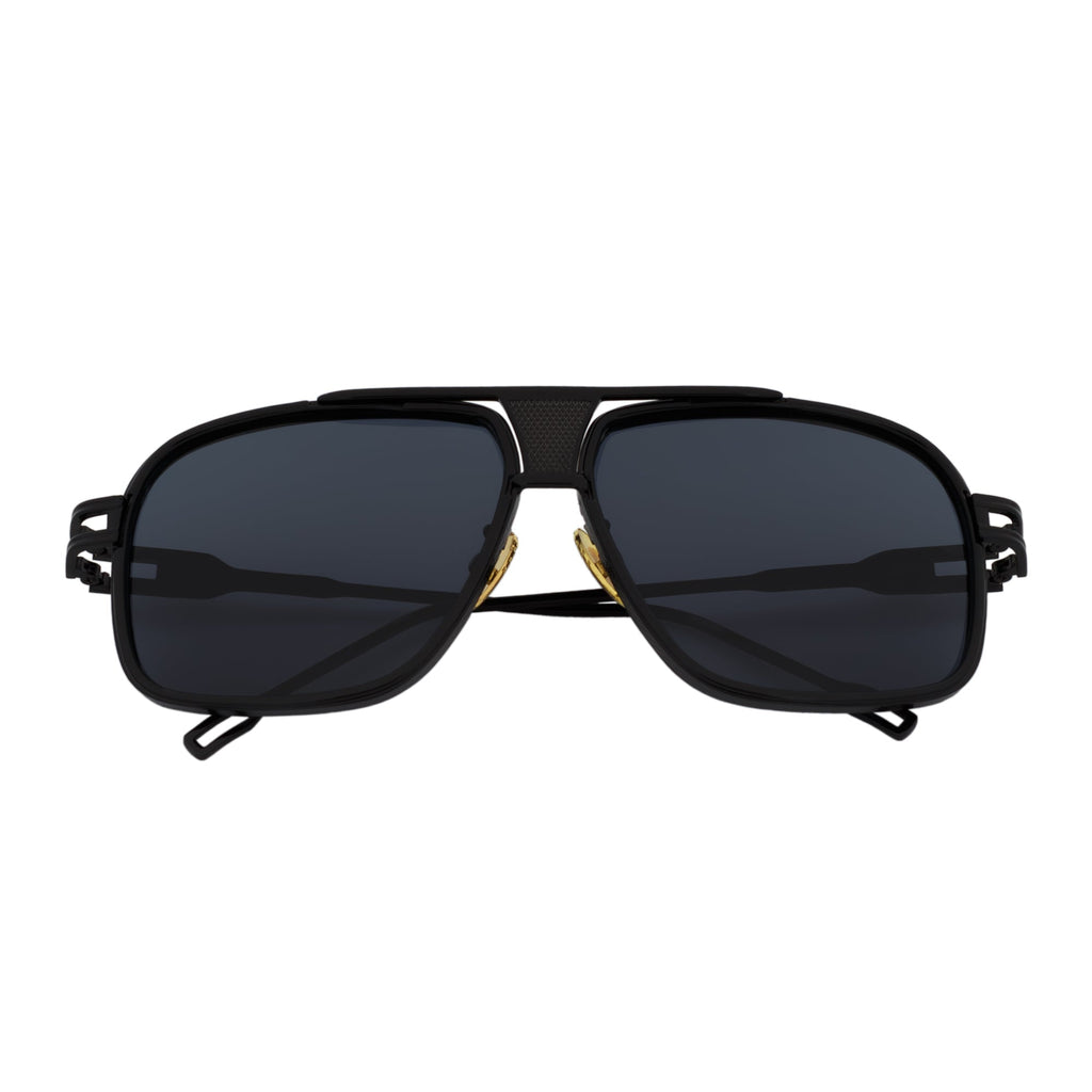 MAC - Two-Tone Square Metal Aviator Black Sunglasses Dark Smoke Lens